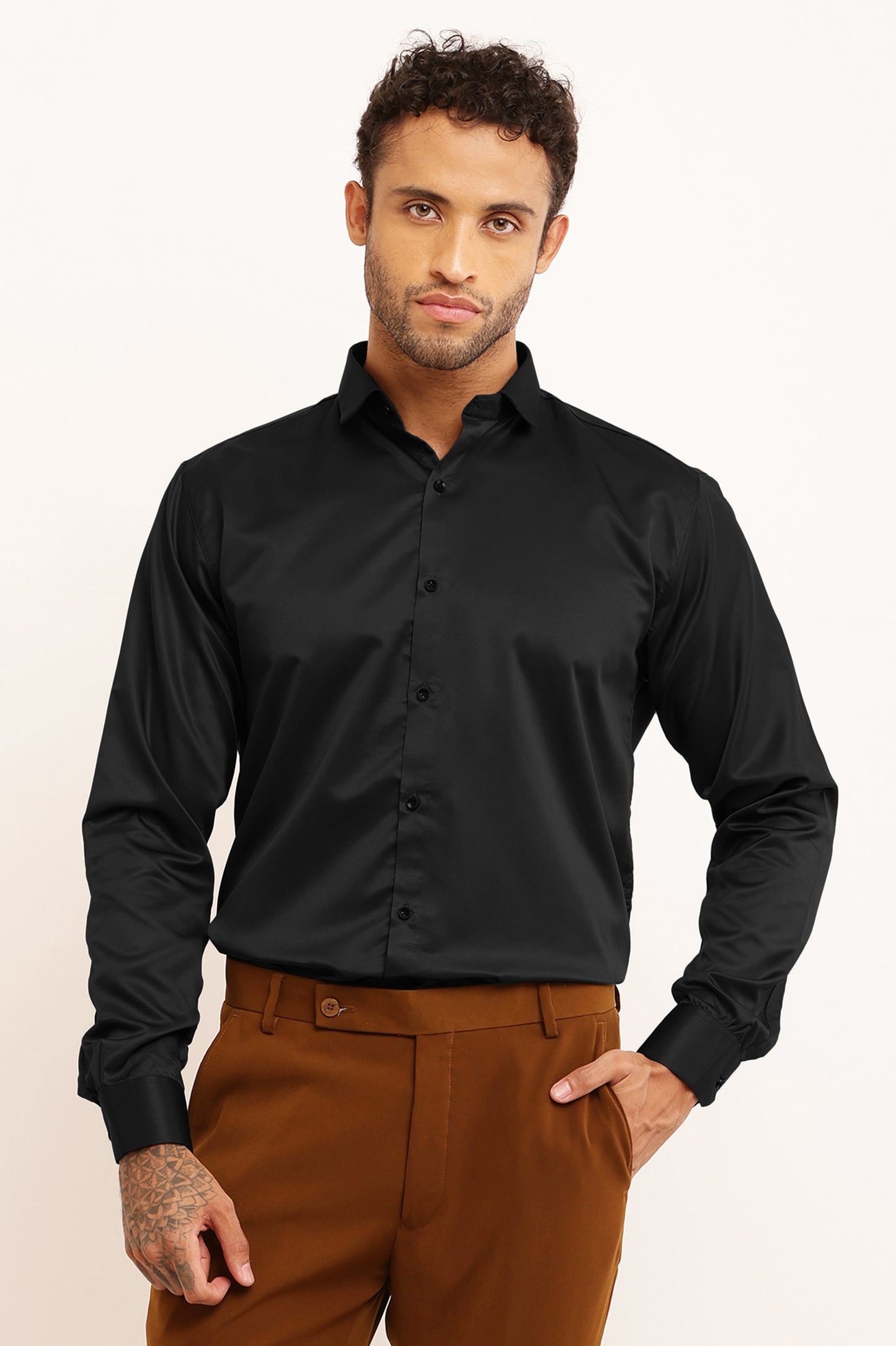 Charliefits slimfit Black Satin Shirt