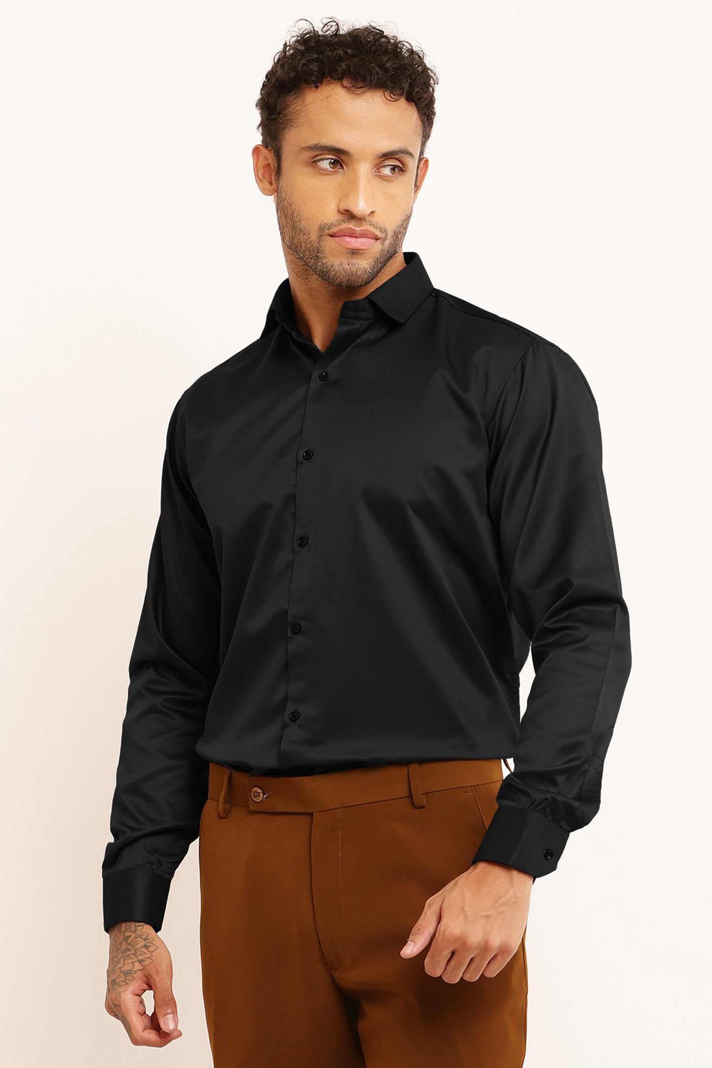 Charliefits slimfit Black Satin Shirt