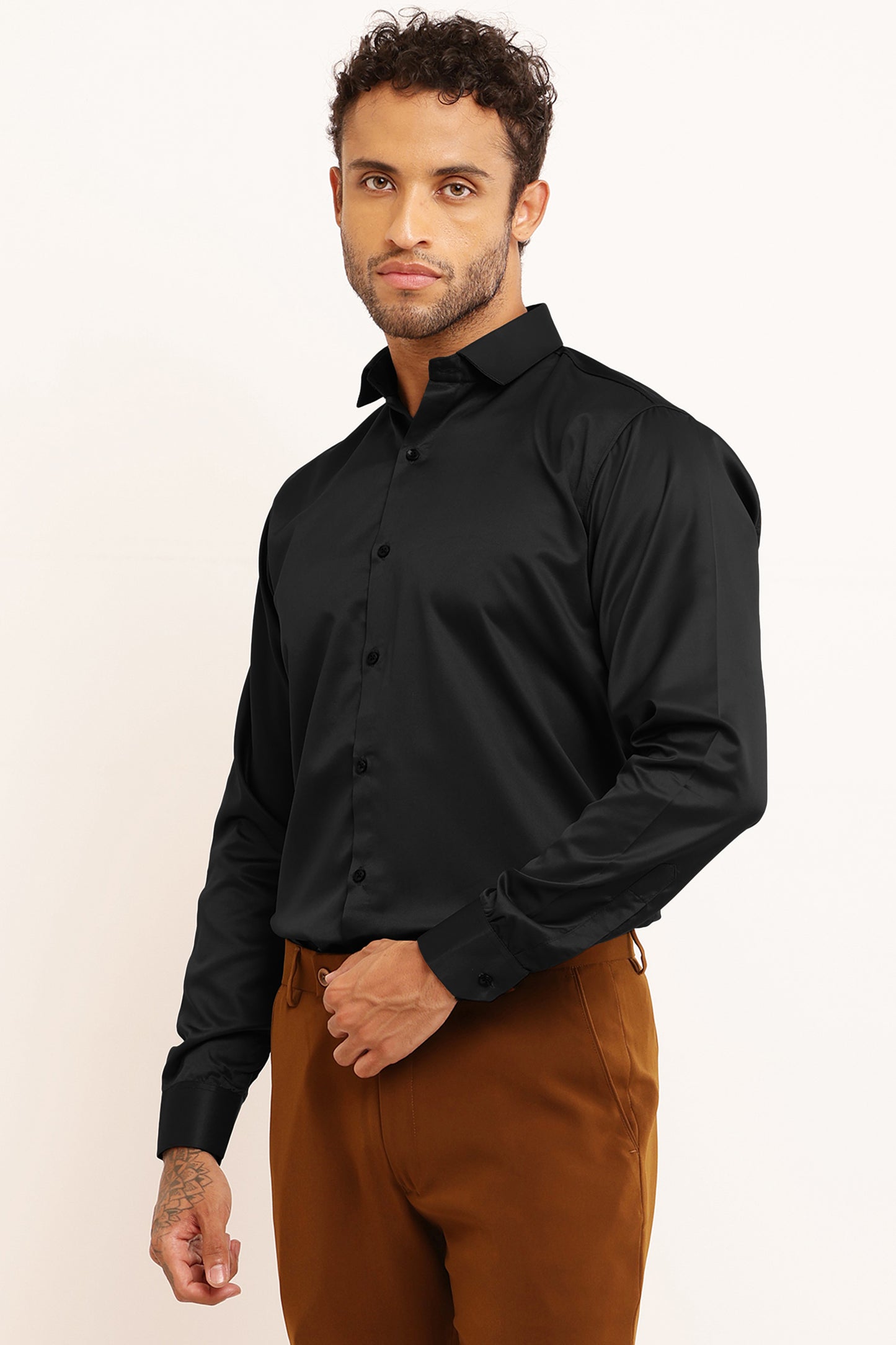 Charliefits slimfit Black Satin Shirt