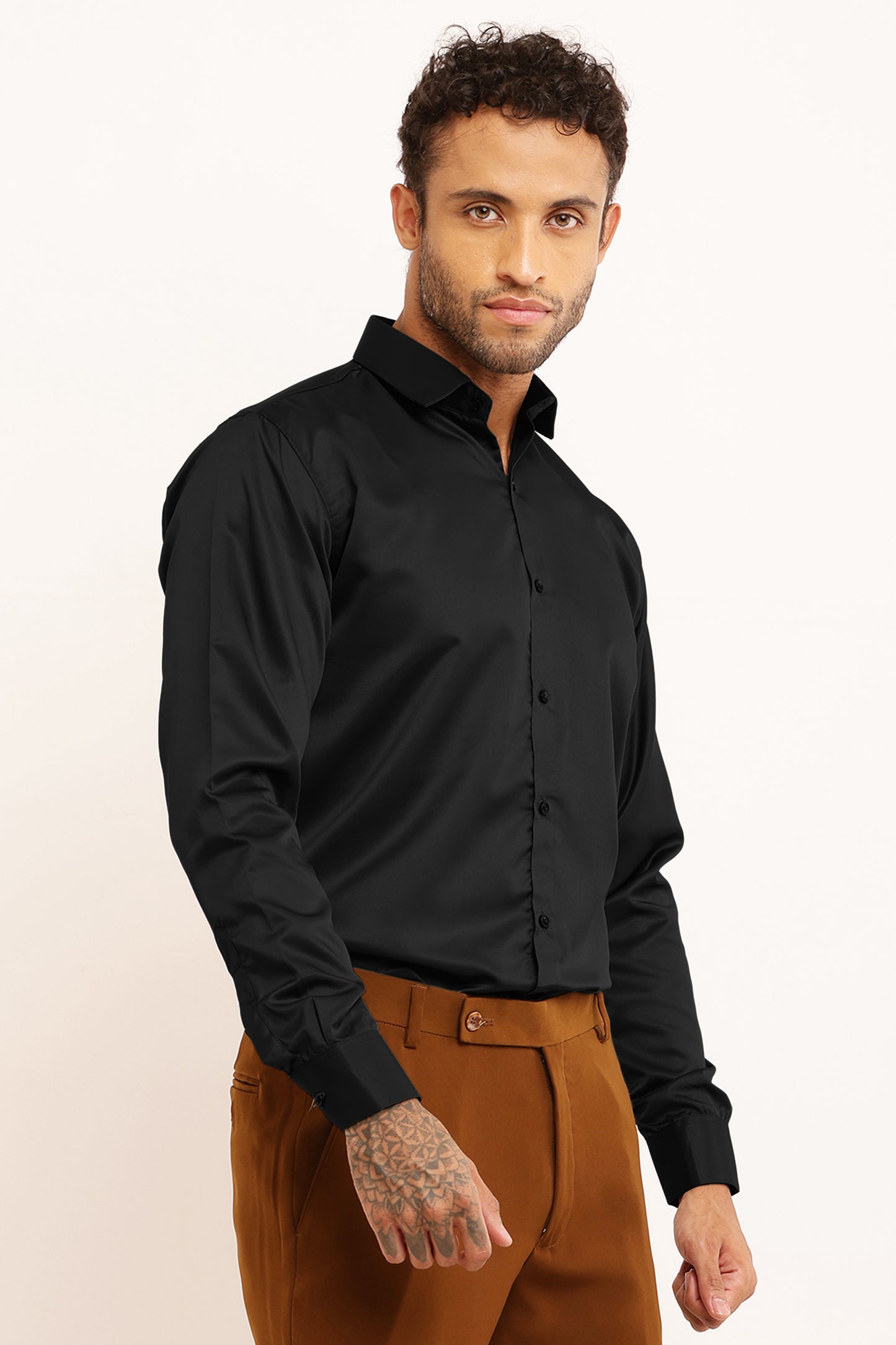Charliefits slimfit Black Satin Shirt