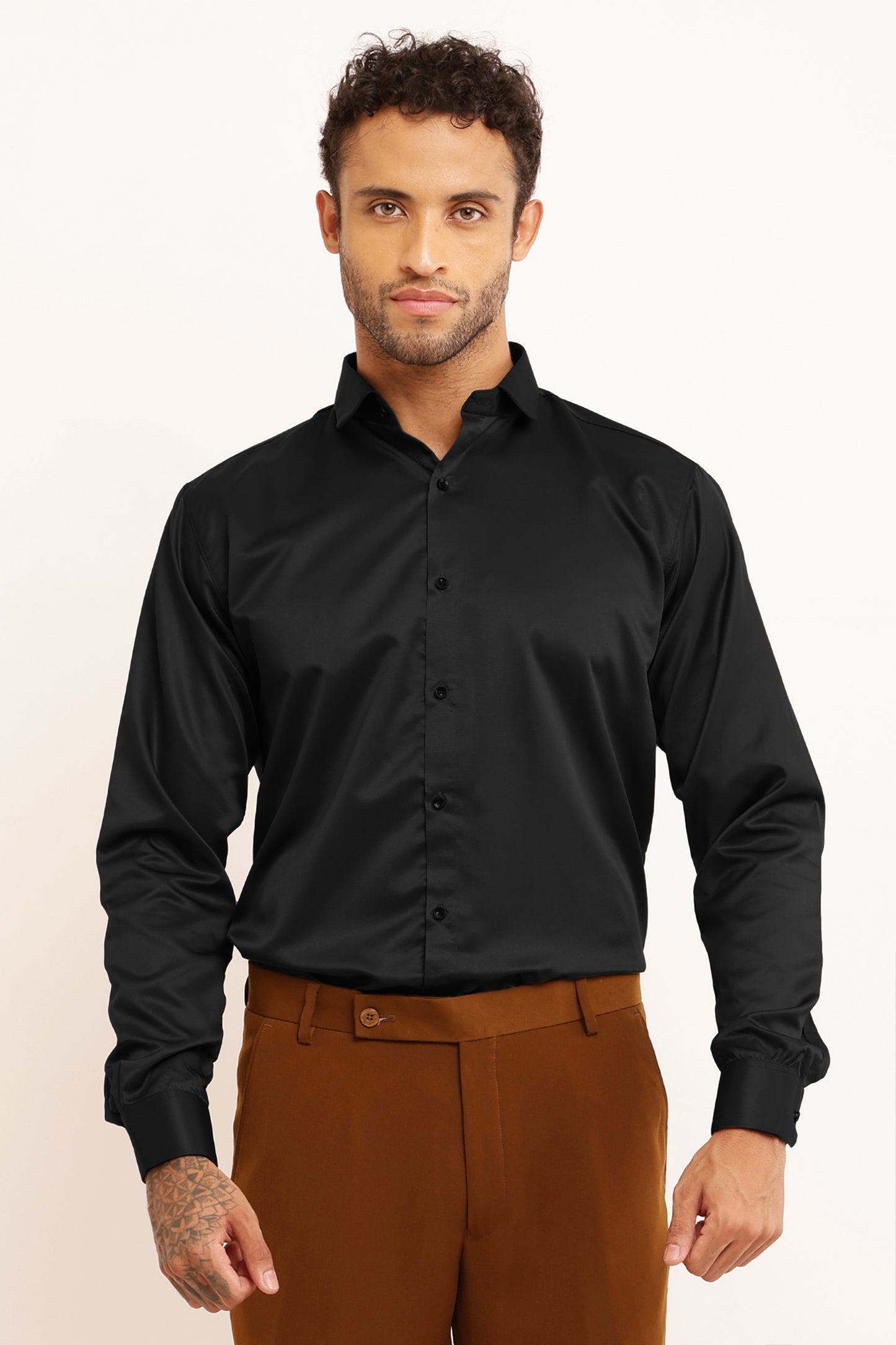 Charliefits slimfit Black Satin Shirt